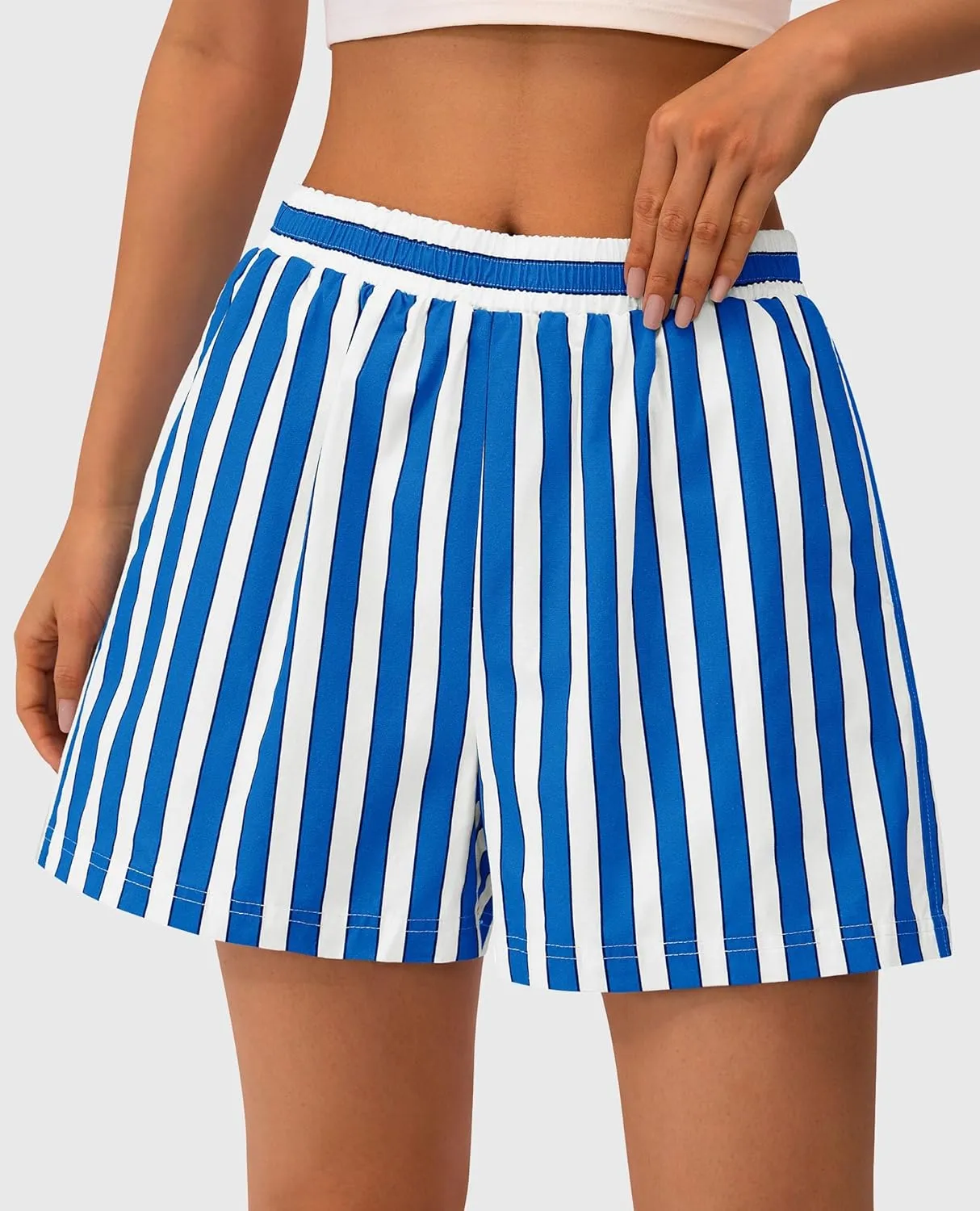 PRETTYGARDEN Boxer Shorts for Women 2025 Spring Striped PJ Y2K Casual Cotton Pajama Summer Lounge Sleep Bottoms with Pockets