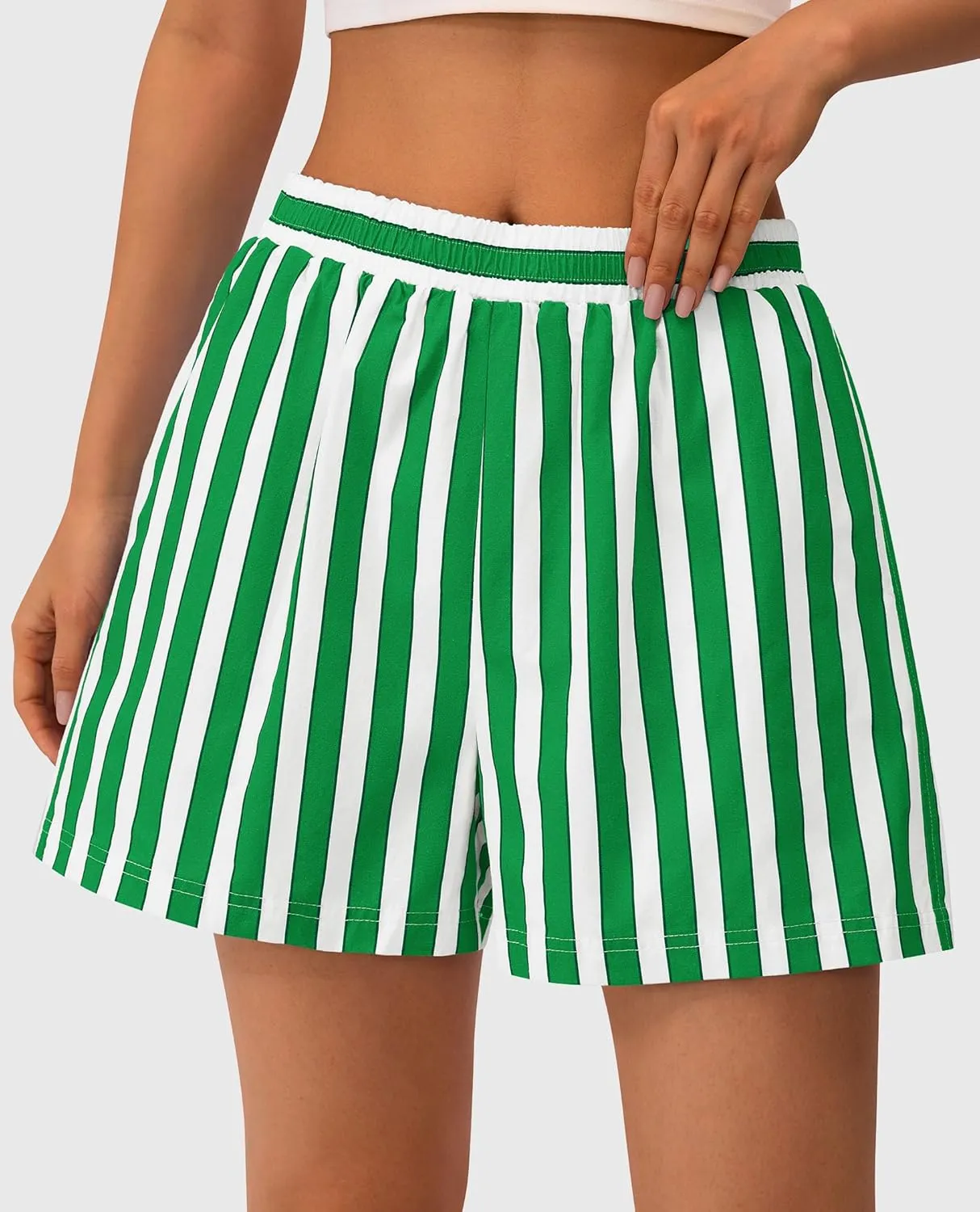 PRETTYGARDEN Boxer Shorts for Women 2025 Spring Striped PJ Y2K Casual Cotton Pajama Summer Lounge Sleep Bottoms with Pockets