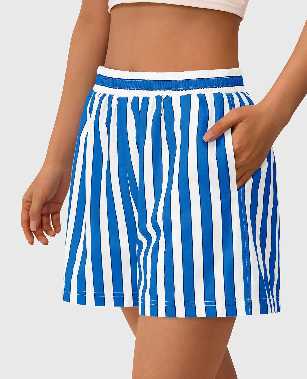 PRETTYGARDEN Boxer Shorts for Women 2025 Spring Striped PJ Y2K Casual Cotton Pajama Summer Lounge Sleep Bottoms with Pockets