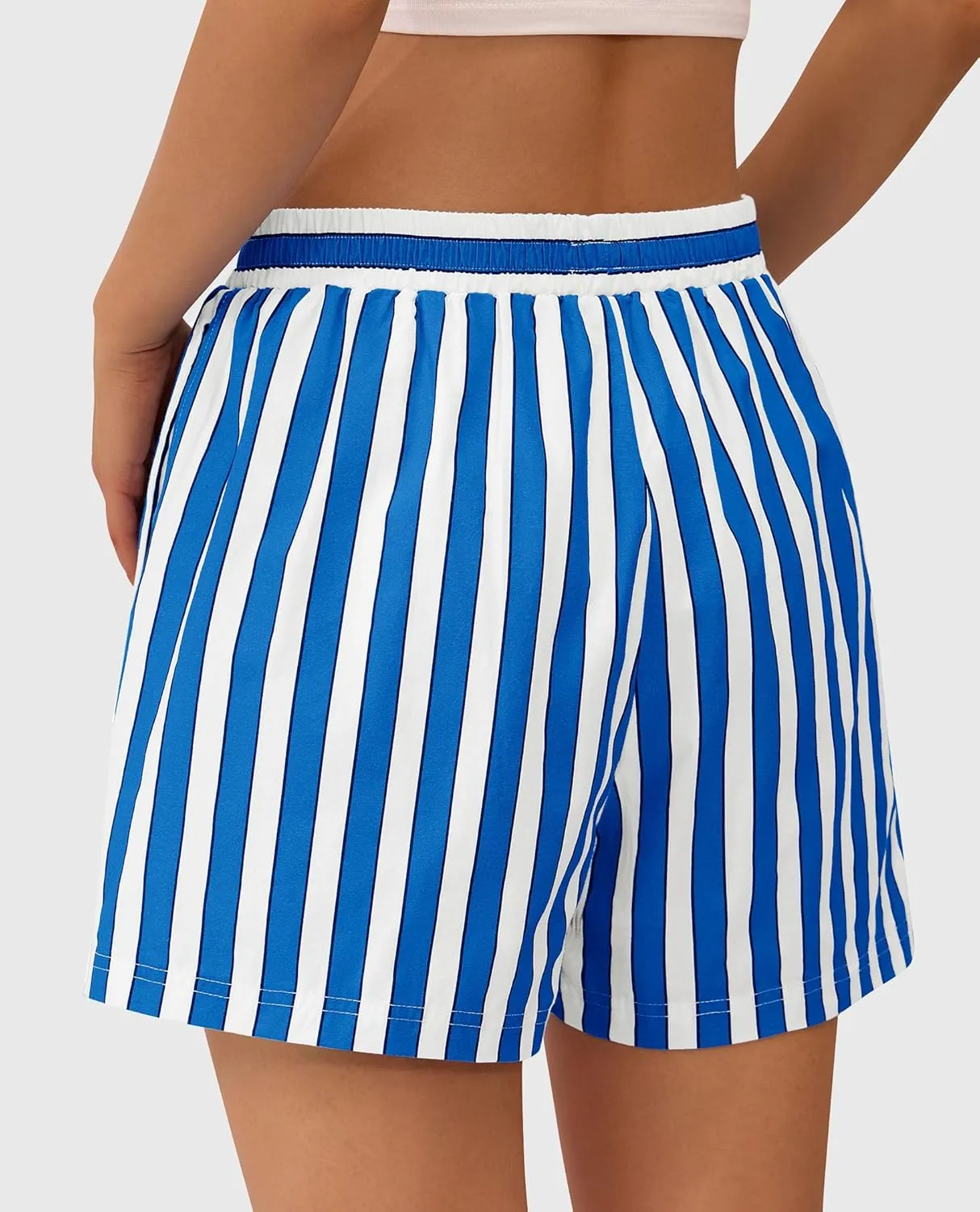PRETTYGARDEN Boxer Shorts for Women 2025 Spring Striped PJ Y2K Casual Cotton Pajama Summer Lounge Sleep Bottoms with Pockets