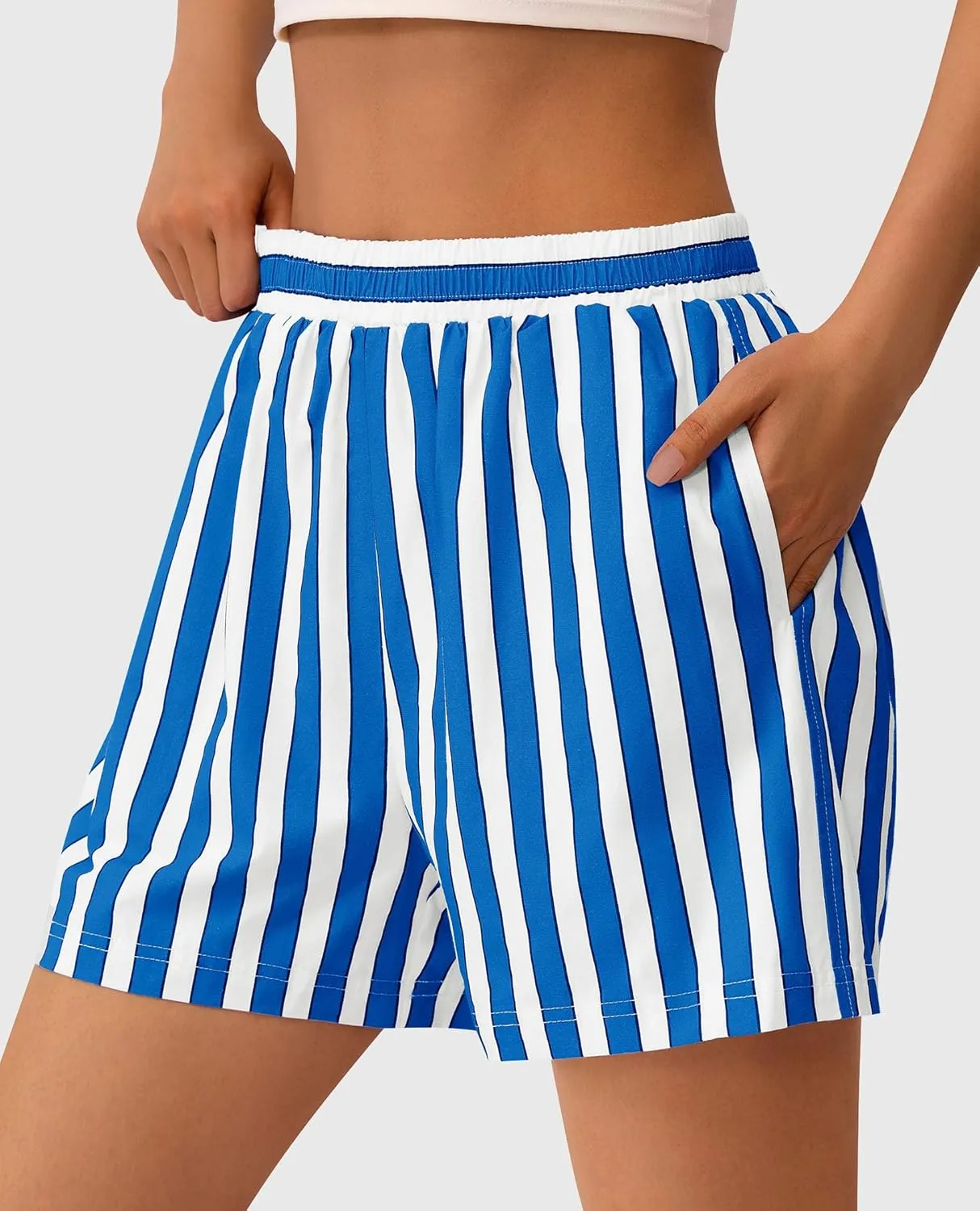 PRETTYGARDEN Boxer Shorts for Women 2025 Spring Striped PJ Y2K Casual Cotton Pajama Summer Lounge Sleep Bottoms with Pockets