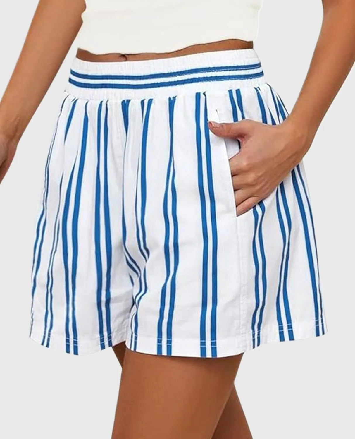 PRETTYGARDEN Boxer Shorts for Women 2025 Spring Striped PJ Y2K Casual Cotton Pajama Summer Lounge Sleep Bottoms with Pockets