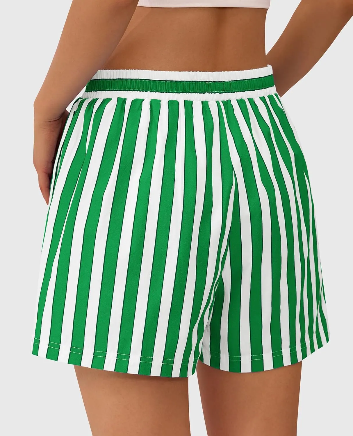 PRETTYGARDEN Boxer Shorts for Women 2025 Spring Striped PJ Y2K Casual Cotton Pajama Summer Lounge Sleep Bottoms with Pockets