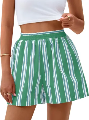 PRETTYGARDEN Boxer Shorts for Women 2025 Spring Striped PJ Y2K Casual Cotton Pajama Summer Lounge Sleep Bottoms with Pockets
