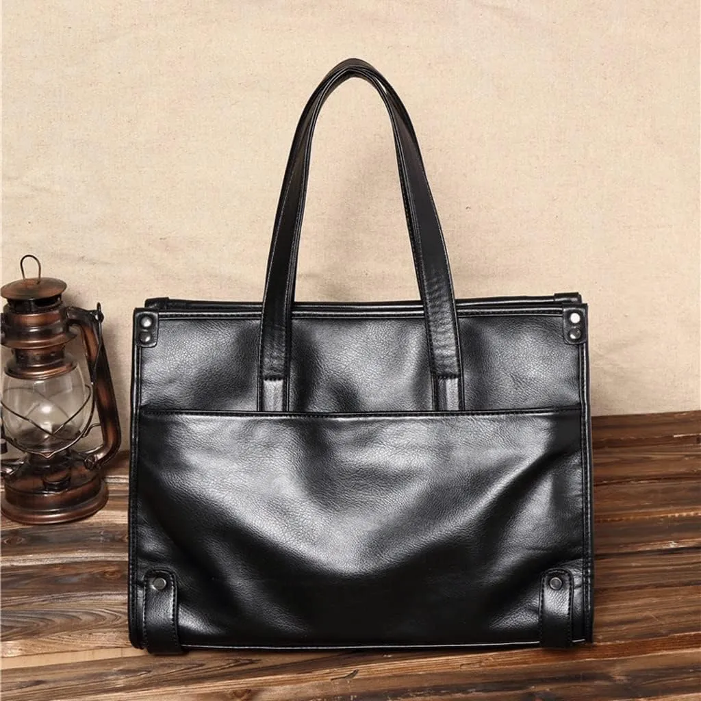 PU Leather Zipper Briefcase Convertible 14 Inch Messenger Bags Handbag Multifunction Men Business Work Shoulder Bag