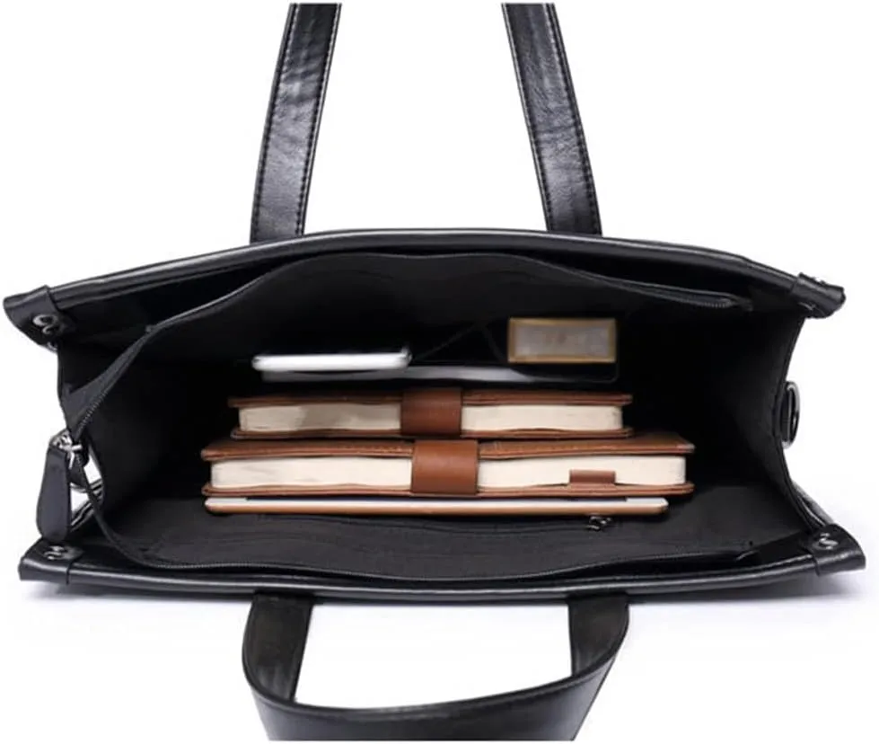 PU Leather Zipper Briefcase Convertible 14 Inch Messenger Bags Handbag Multifunction Men Business Work Shoulder Bag