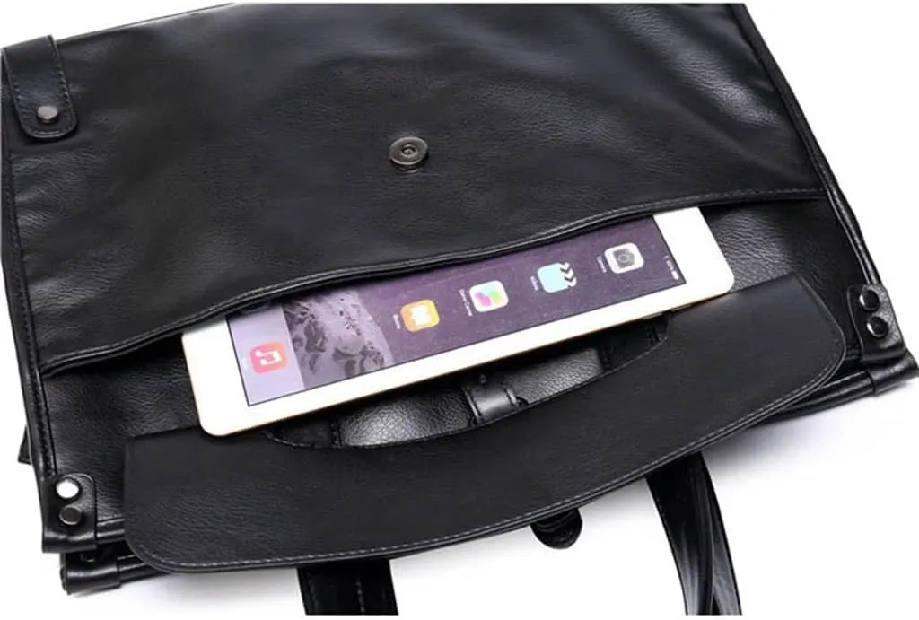 PU Leather Zipper Briefcase Convertible 14 Inch Messenger Bags Handbag Multifunction Men Business Work Shoulder Bag
