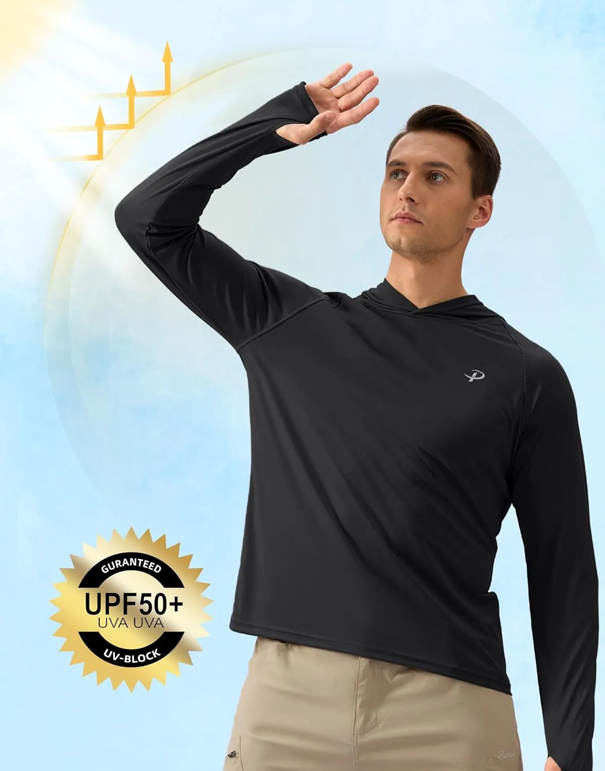 Pudolla Men's Sun Protection Hoodie Shirts UPF 50  Rash Guard SPF Long Sleeve Fishing Shirt for Men Swim Hiking Boating