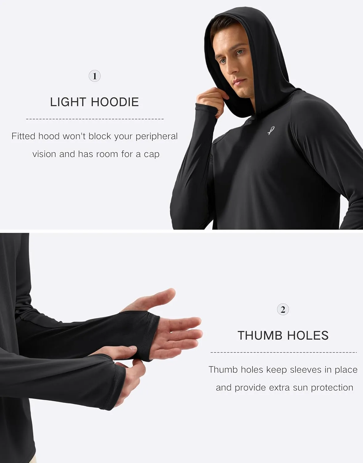 Pudolla Men's Sun Protection Hoodie Shirts UPF 50  Rash Guard SPF Long Sleeve Fishing Shirt for Men Swim Hiking Boating