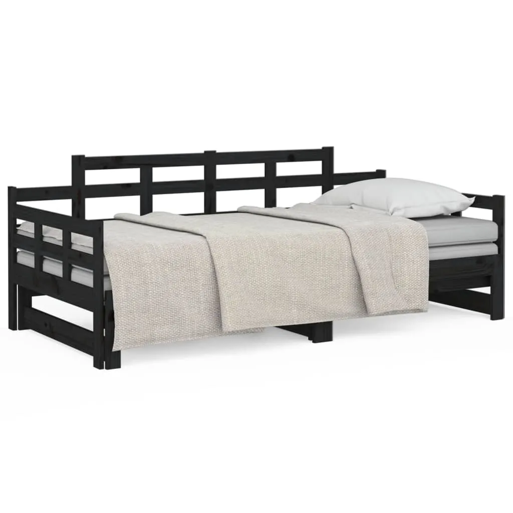 Pull-out Day Bed Black Solid Wood Pine 2x(80x200) cm