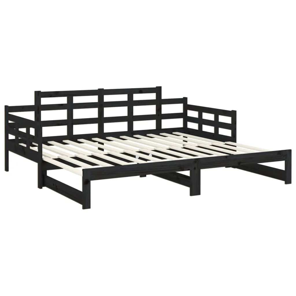 Pull-out Day Bed Black Solid Wood Pine 2x(80x200) cm