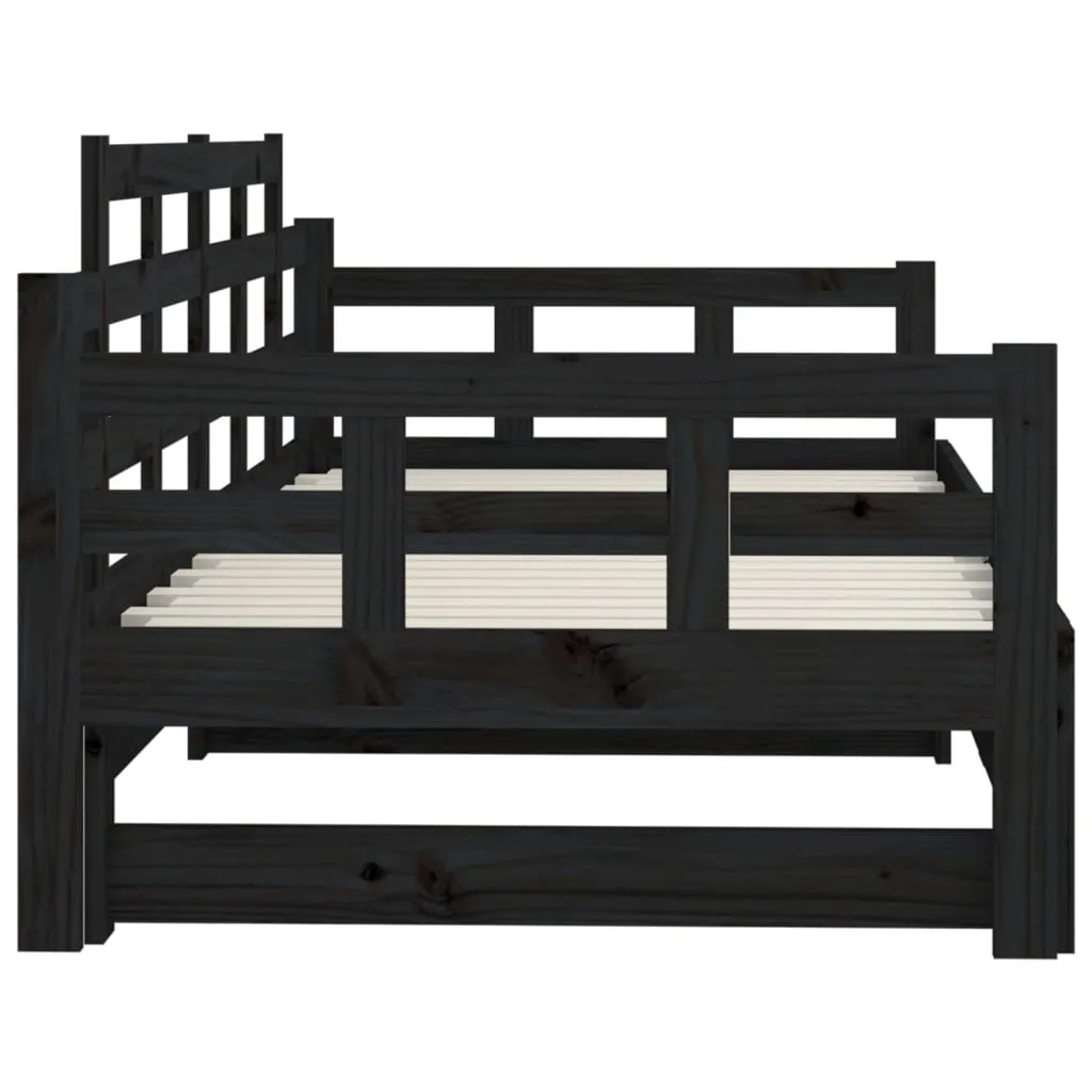 Pull-out Day Bed Black Solid Wood Pine 2x(80x200) cm