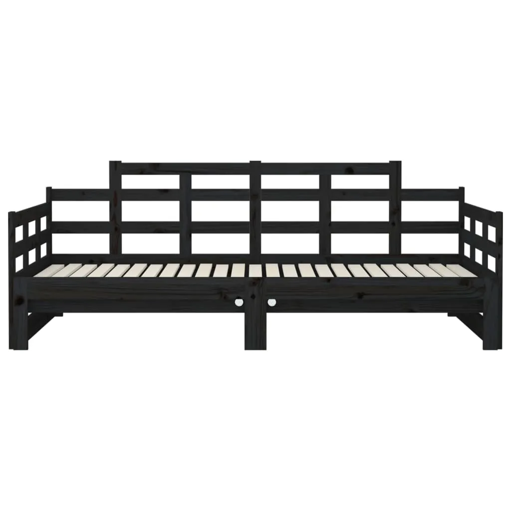 Pull-out Day Bed Black Solid Wood Pine 2x(80x200) cm