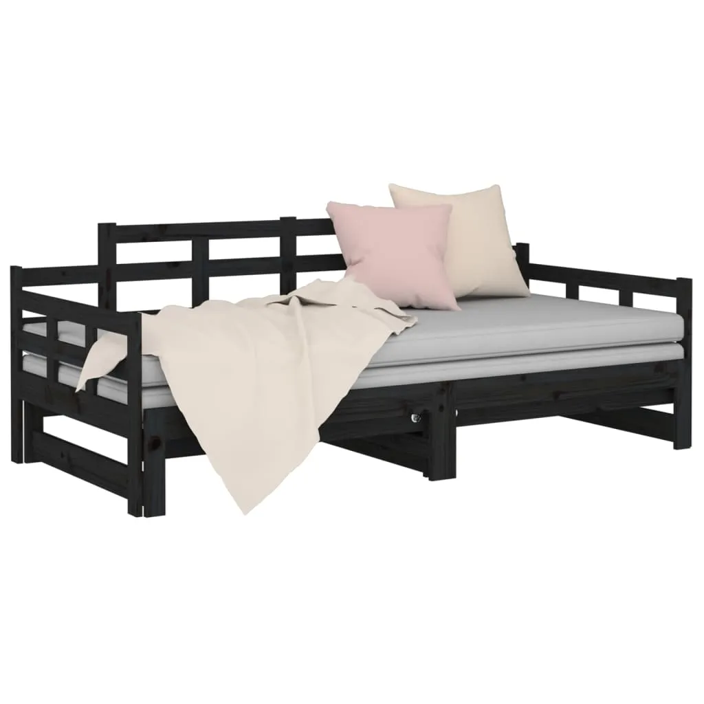 Pull-out Day Bed Black Solid Wood Pine 2x(80x200) cm