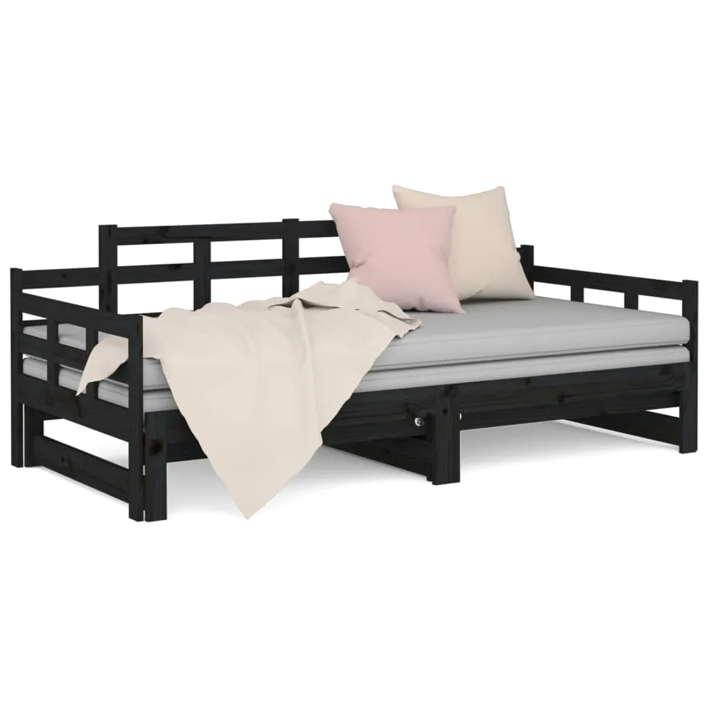 Pull-out Day Bed Black Solid Wood Pine 2x(80x200) cm