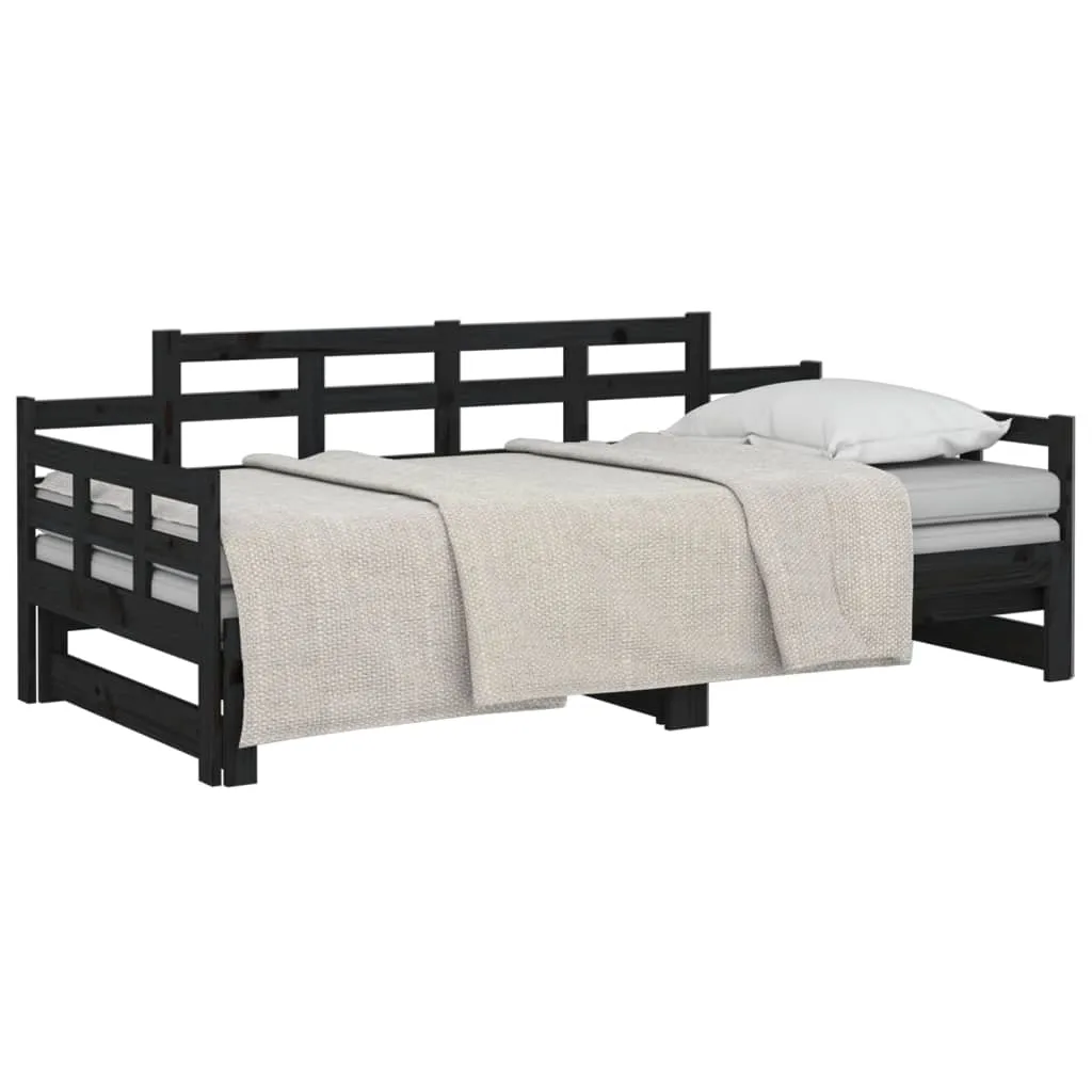 Pull-out Day Bed Black Solid Wood Pine 2x(80x200) cm