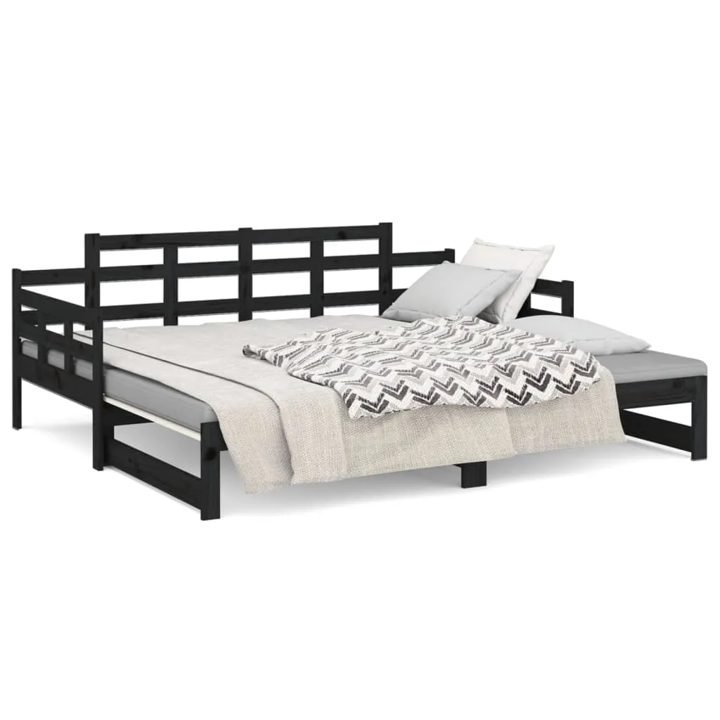 Pull-out Day Bed Black Solid Wood Pine 2x(80x200) cm