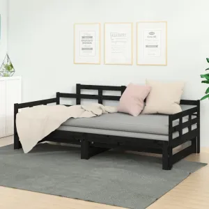 Pull-out Day Bed Black Solid Wood Pine 2x(80x200) cm