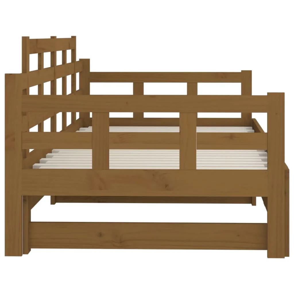 Pull-out Day Bed Honey Brown Solid Wood Pine 2x(90x190) cm