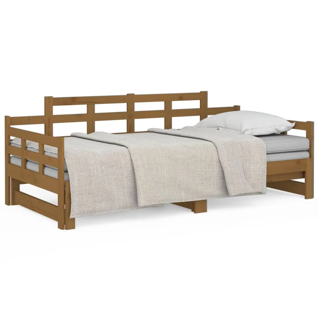 Pull-out Day Bed Honey Brown Solid Wood Pine 2x(90x190) cm