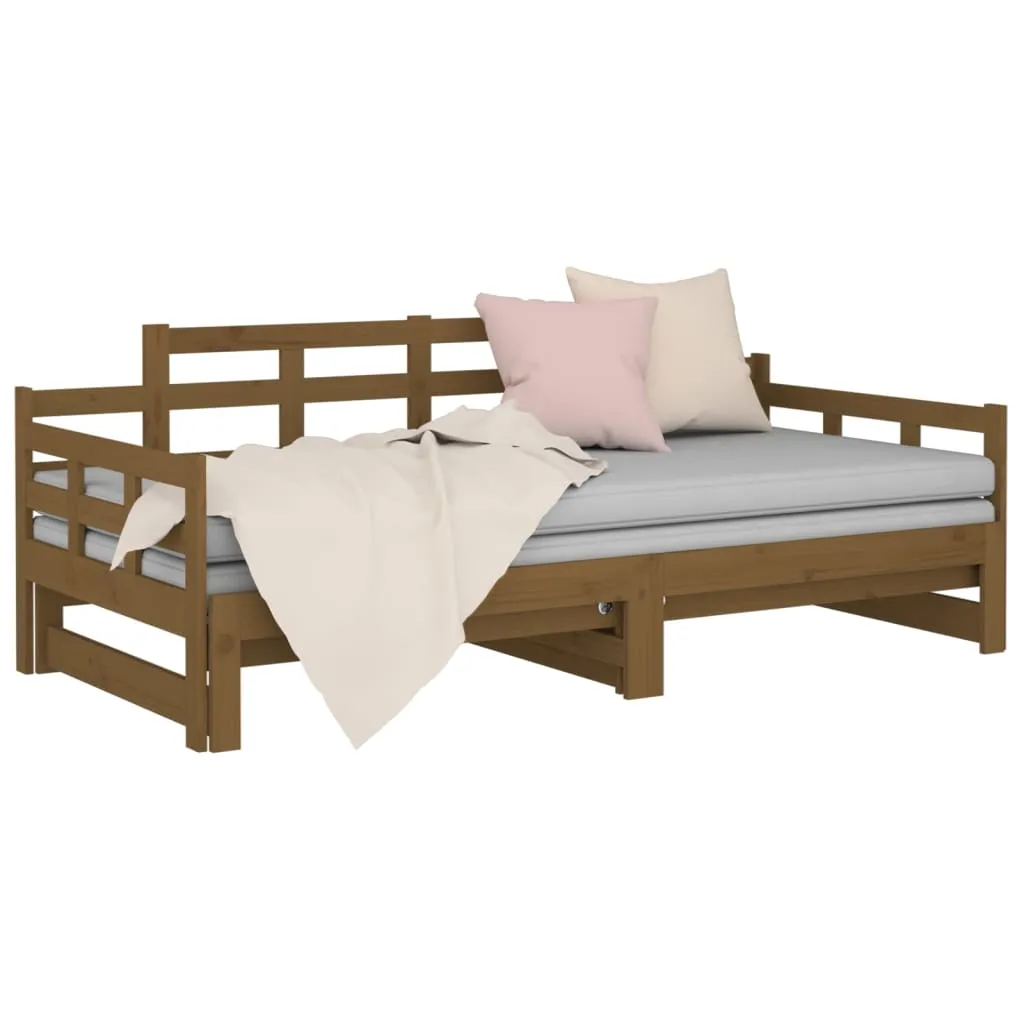 Pull-out Day Bed Honey Brown Solid Wood Pine 2x(90x190) cm