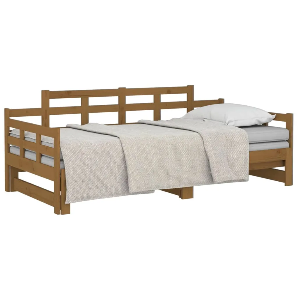 Pull-out Day Bed Honey Brown Solid Wood Pine 2x(90x190) cm