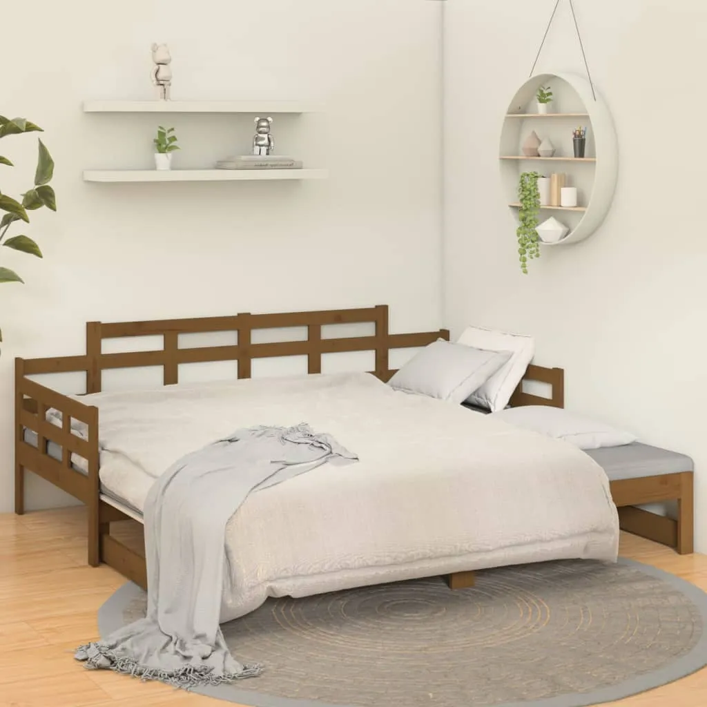 Pull-out Day Bed Honey Brown Solid Wood Pine 2x(90x190) cm