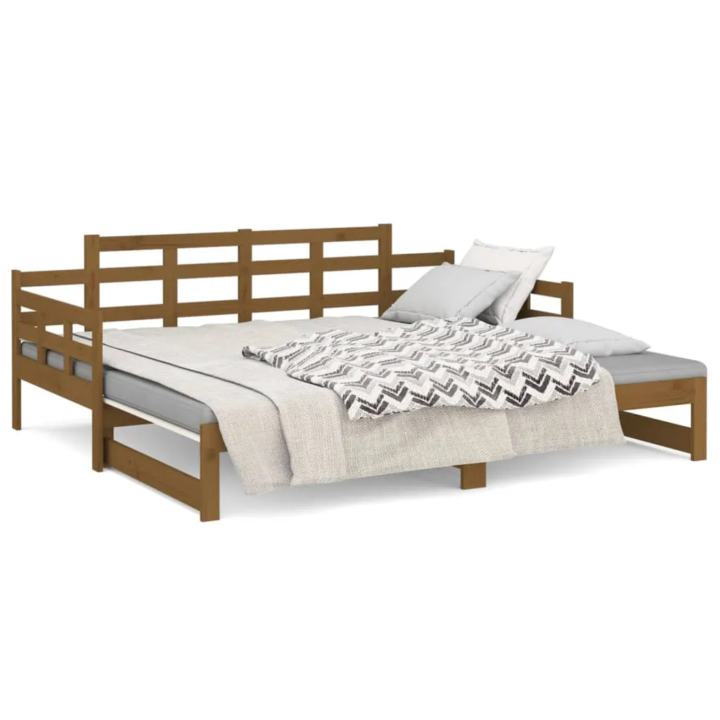 Pull-out Day Bed Honey Brown Solid Wood Pine 2x(90x190) cm