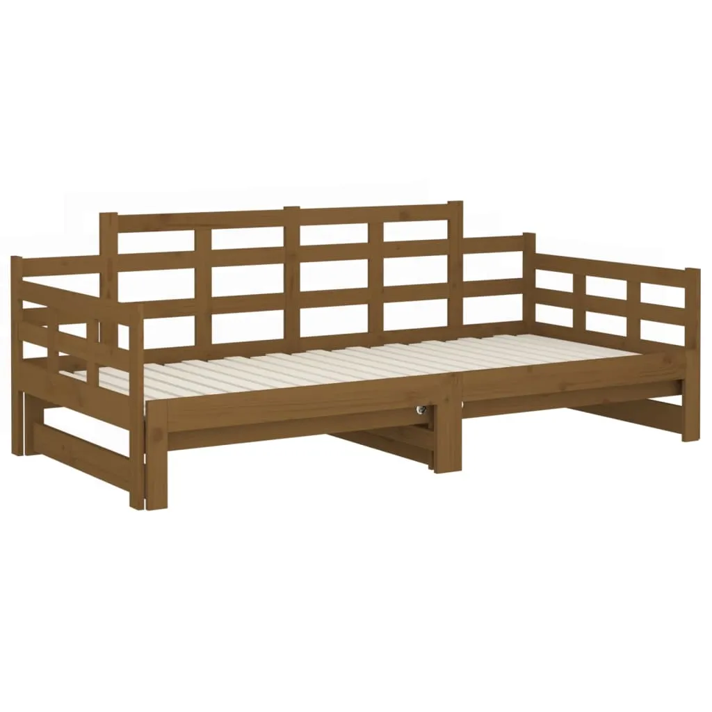 Pull-out Day Bed Honey Brown Solid Wood Pine 2x(90x190) cm