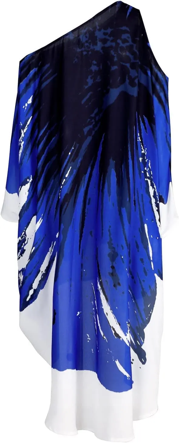 QPQ Womens Cold Shoulder Kaftan Dresses Plus Size Cover Up Tshirt Maxi Beach Boho Swing Dress