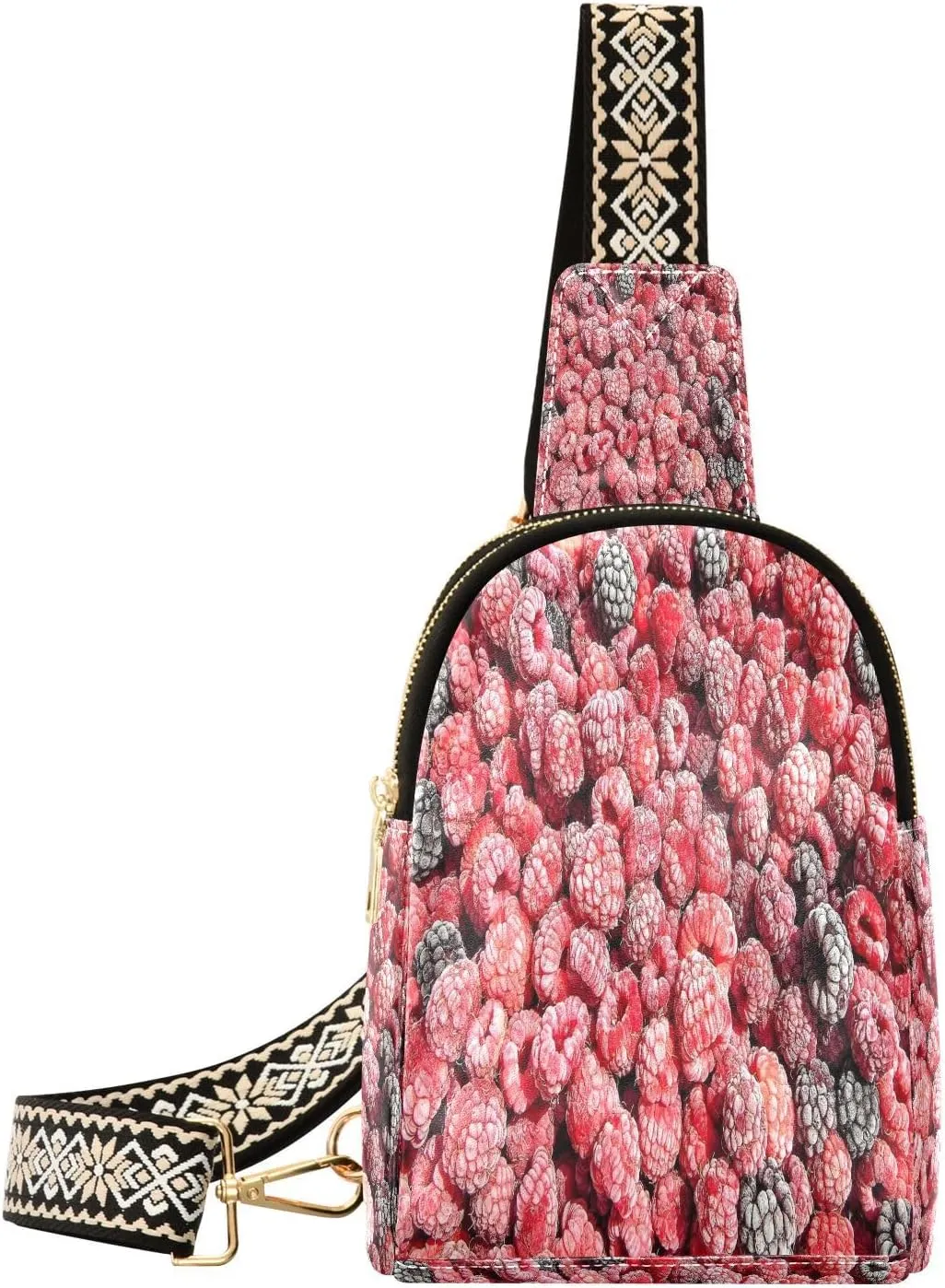 Raspberries and Blackberries Fanny Pack Crossbody PC Leather Small Sling Bag for Women Fashion Waist Packs Chest Bag for Travel Sports Running Hiking