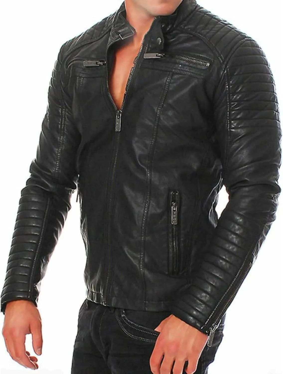 Real Leather Jacket Men Collar Winter Autumn Men Club Coat Long Jacket Stand Men's Coats Jackets Vintage Jacket Men