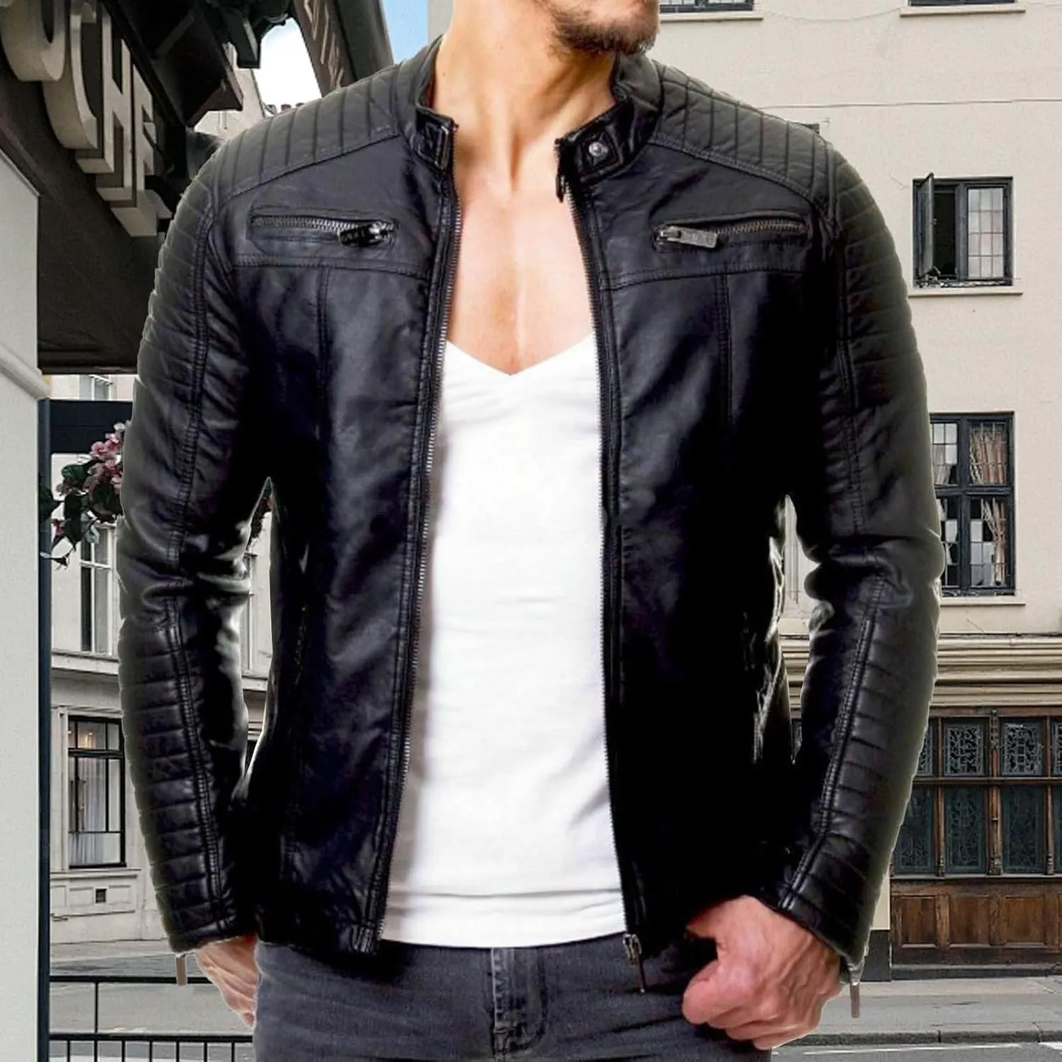 Real Leather Jacket Men Collar Winter Autumn Men Club Coat Long Jacket Stand Men's Coats Jackets Vintage Jacket Men