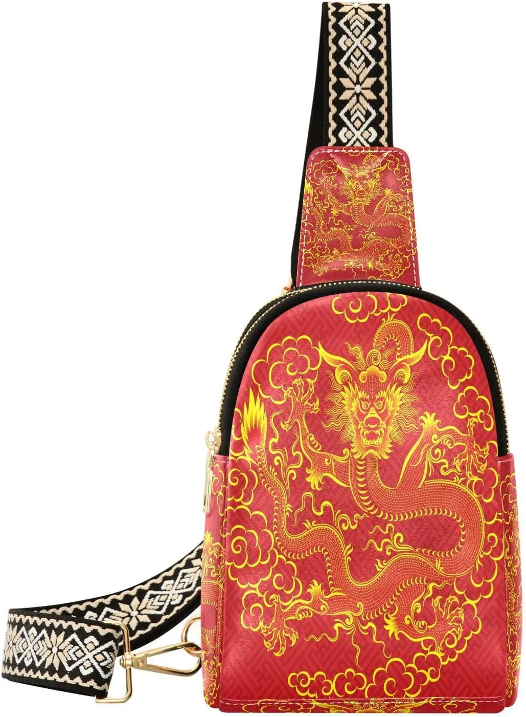 Red Chinese Dragon Fanny Pack Crossbody PC Leather Small Sling Bag for Women Fashion Waist Packs Chest Bag for Travel Sports Running Hiking