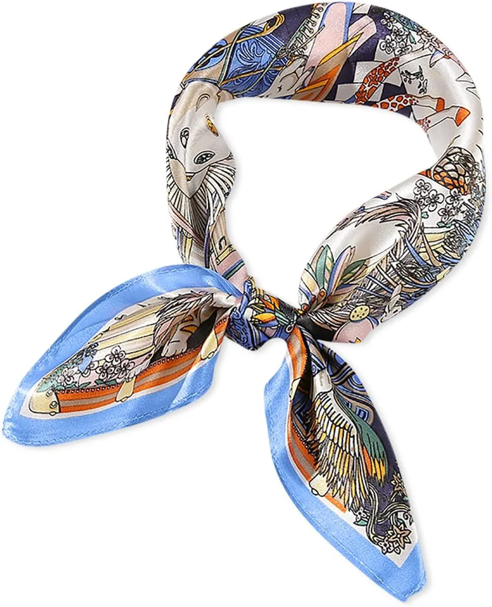 Retro Silk Scarves For Women Artistic Printed Square Scarf Romance Soft Satin Silk Neckerchief Headdress Hairband