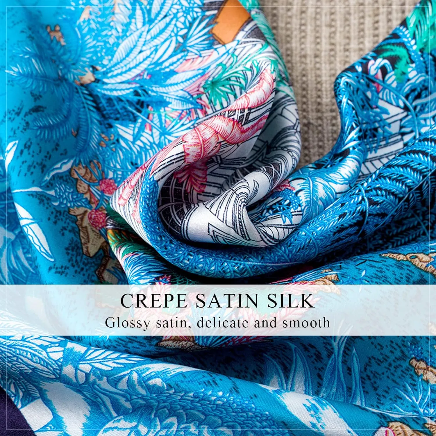Retro Silk Scarves For Women Artistic Printed Square Scarf Romance Soft Satin Silk Neckerchief Headdress Hairband