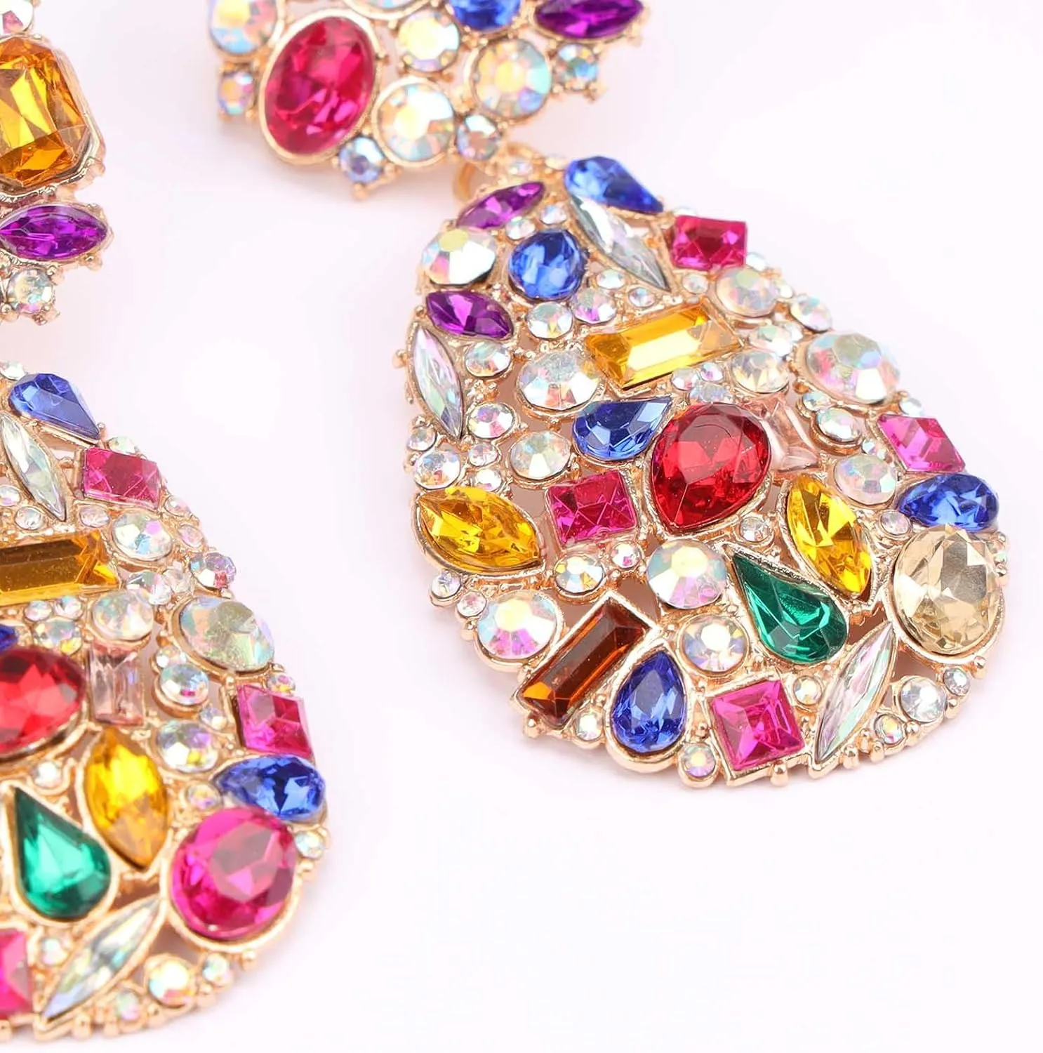 Rhinestone Teardrop Dangle Earrings with Round Studs Statement Drop Earrings Wedding Jewelry