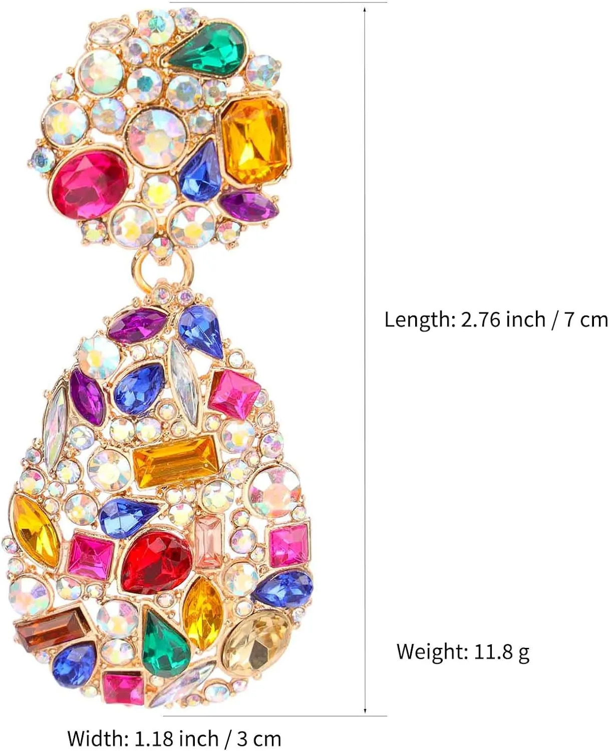 Rhinestone Teardrop Dangle Earrings with Round Studs Statement Drop Earrings Wedding Jewelry