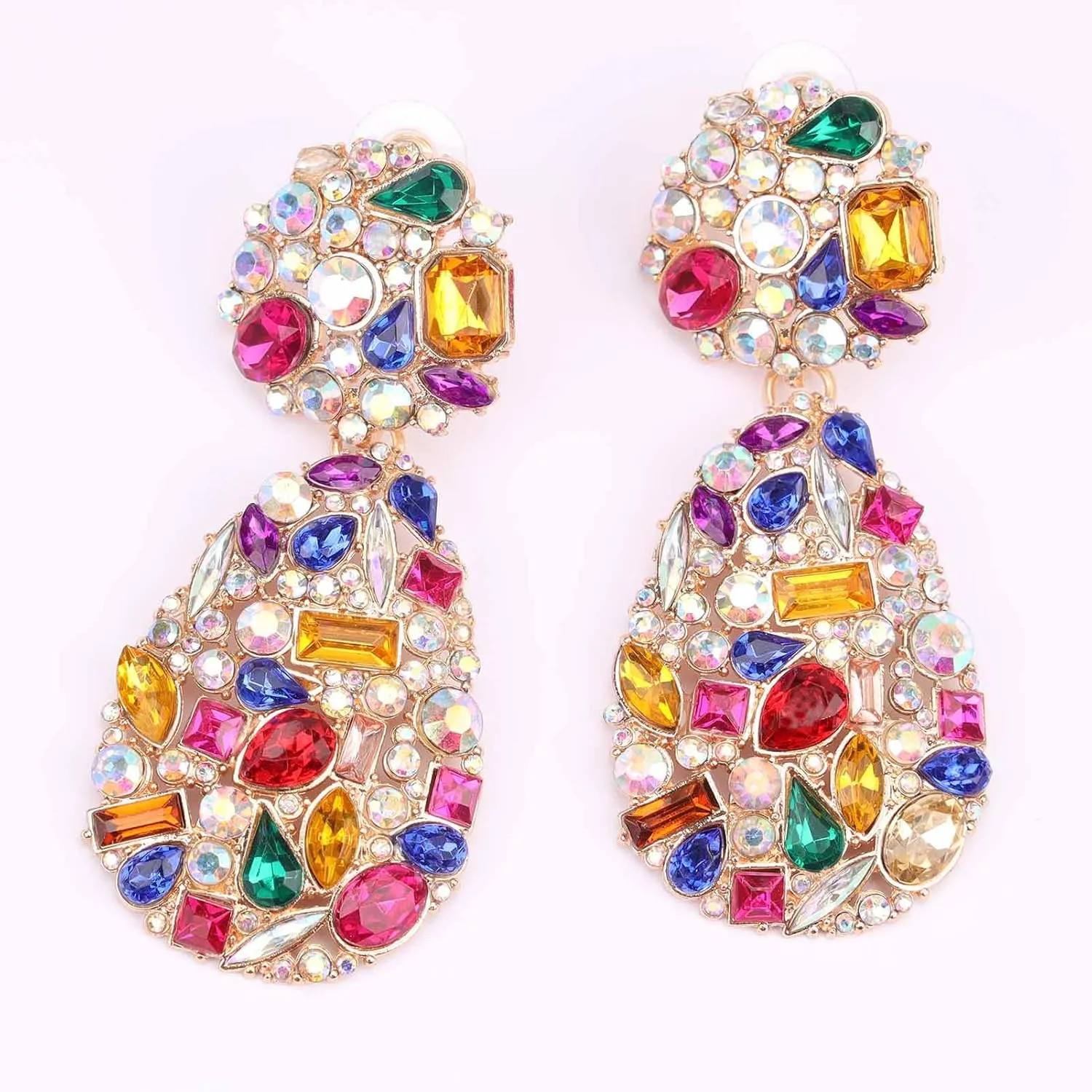 Rhinestone Teardrop Dangle Earrings with Round Studs Statement Drop Earrings Wedding Jewelry