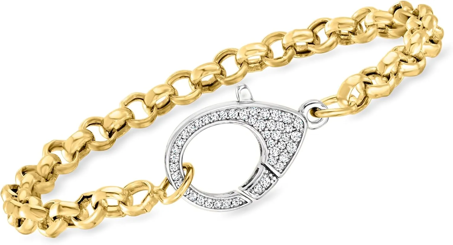 Ross-Simons Italian .50 ct. t.w. CZ Oversized Lobster Clasp Bracelet in 18kt Gold Over Sterling and Sterling Silver