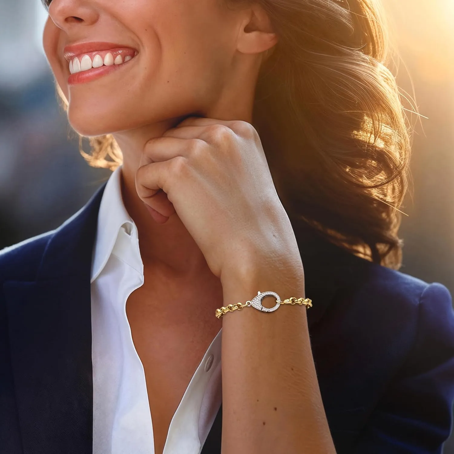Ross-Simons Italian .50 ct. t.w. CZ Oversized Lobster Clasp Bracelet in 18kt Gold Over Sterling and Sterling Silver
