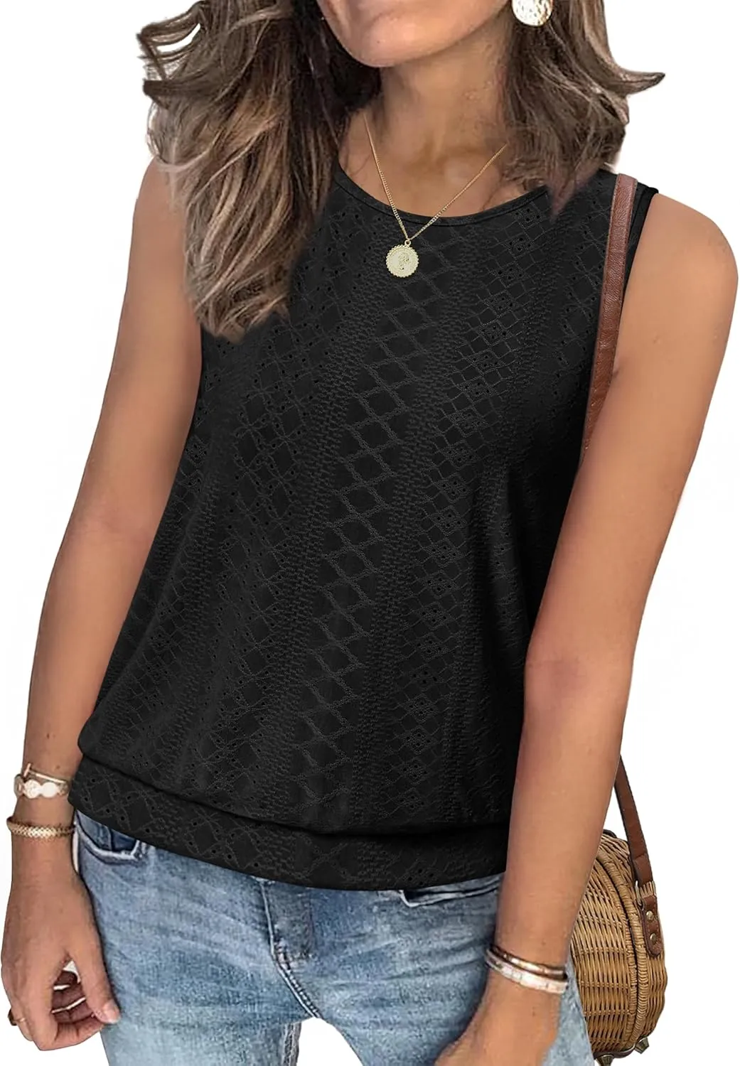 SAMPEEL Womens Tank Tops Loose Fit Casual Round Neck Sleeveless Summer Tops Trendy Vacation Clothes 2025