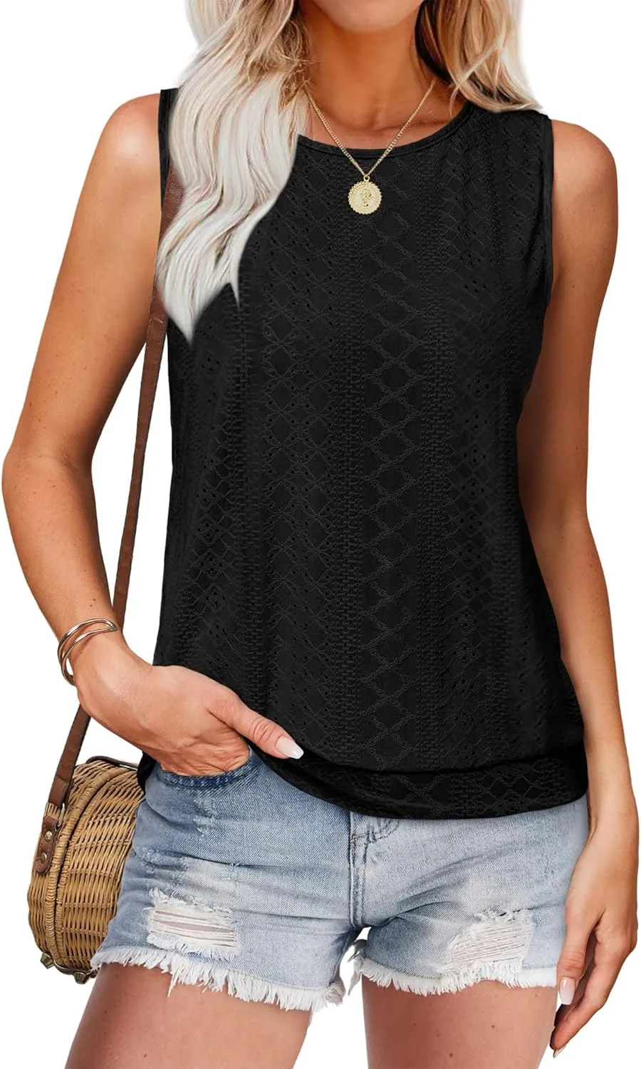 SAMPEEL Womens Tank Tops Loose Fit Casual Round Neck Sleeveless Summer Tops Trendy Vacation Clothes 2025