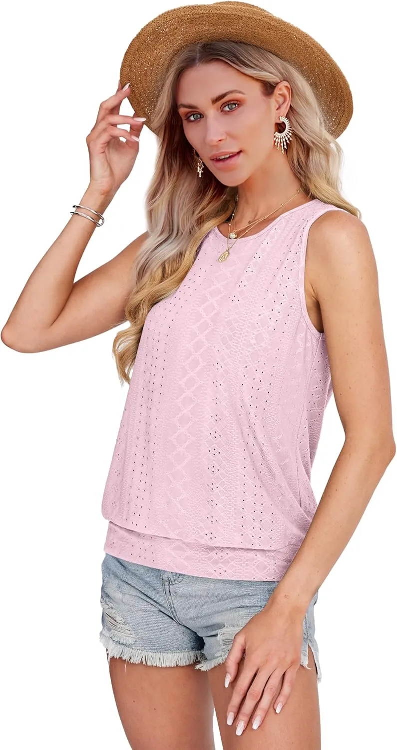 SAMPEEL Womens Tank Tops Loose Fit Casual Round Neck Sleeveless Summer Tops Trendy Vacation Clothes 2025