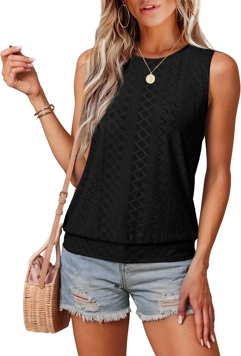 SAMPEEL Womens Tank Tops Loose Fit Casual Round Neck Sleeveless Summer Tops Trendy Vacation Clothes 2025
