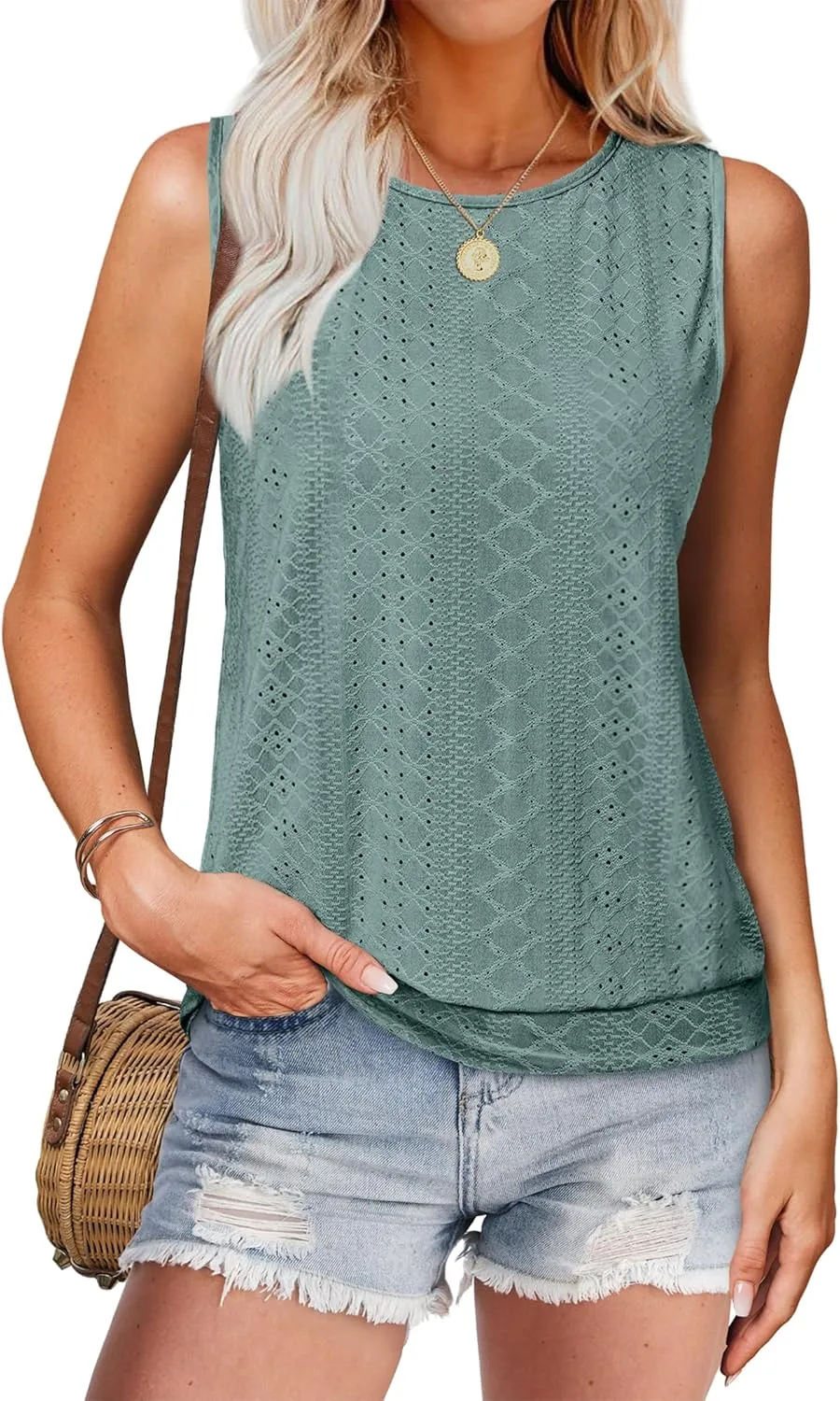 SAMPEEL Womens Tank Tops Loose Fit Casual Round Neck Sleeveless Summer Tops Trendy Vacation Clothes 2025