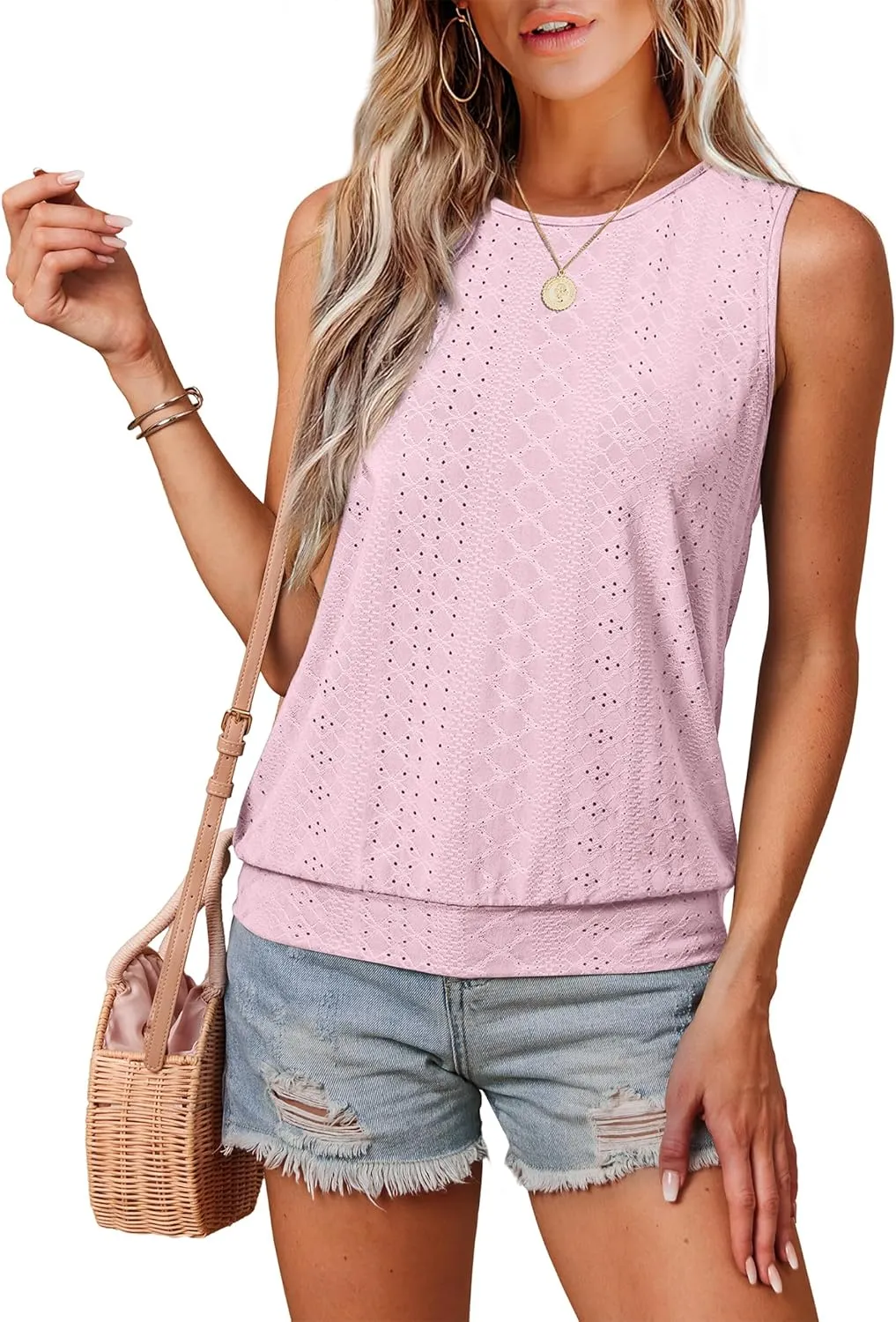 SAMPEEL Womens Tank Tops Loose Fit Casual Round Neck Sleeveless Summer Tops Trendy Vacation Clothes 2025