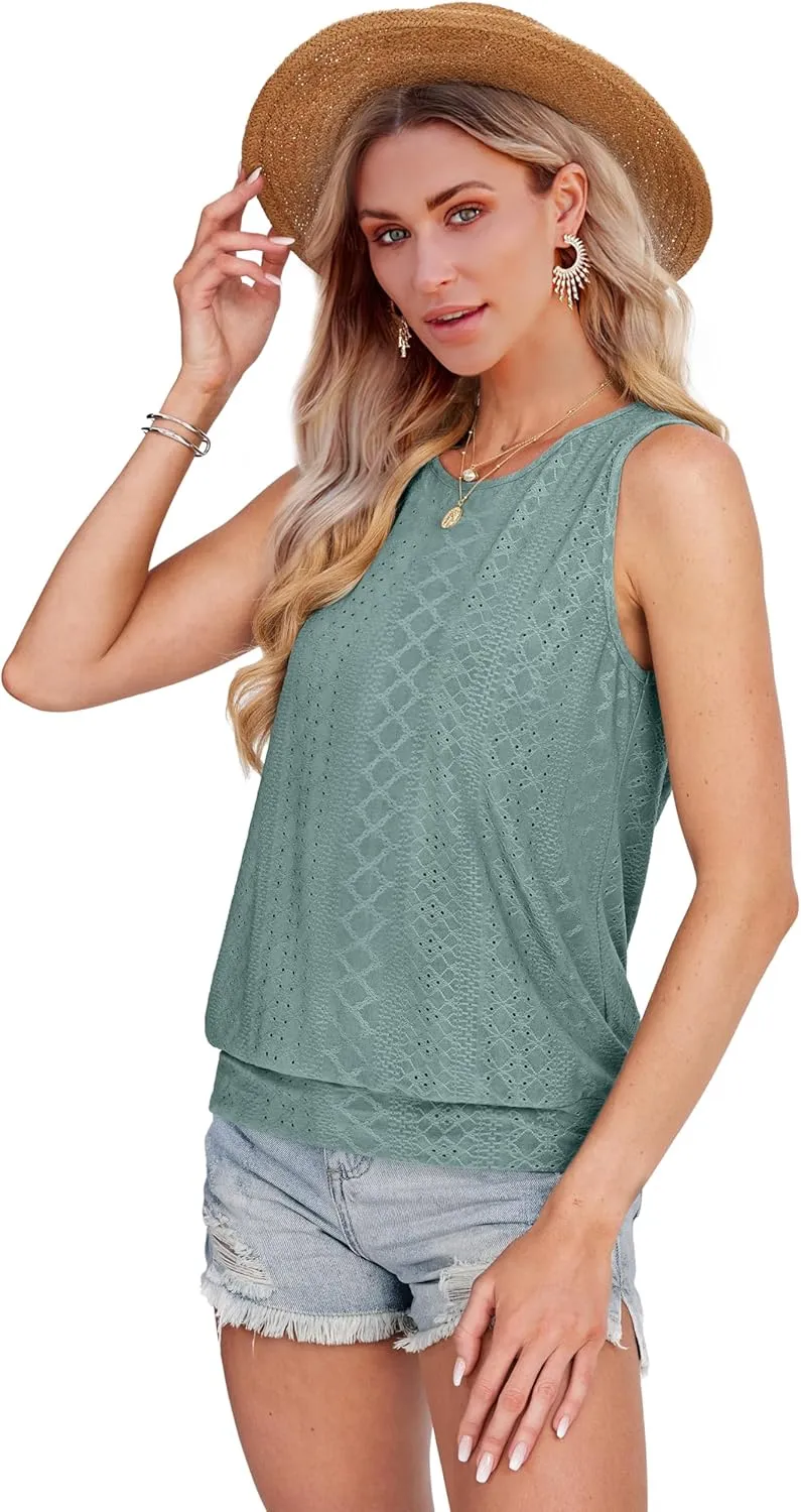 SAMPEEL Womens Tank Tops Loose Fit Casual Round Neck Sleeveless Summer Tops Trendy Vacation Clothes 2025