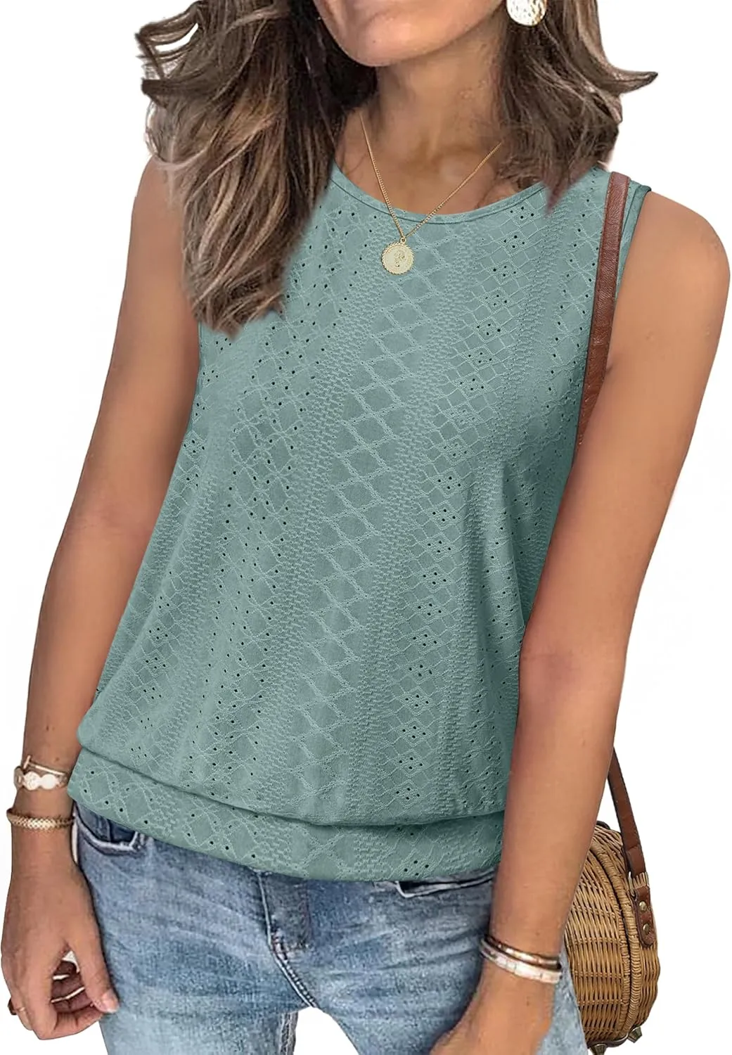 SAMPEEL Womens Tank Tops Loose Fit Casual Round Neck Sleeveless Summer Tops Trendy Vacation Clothes 2025