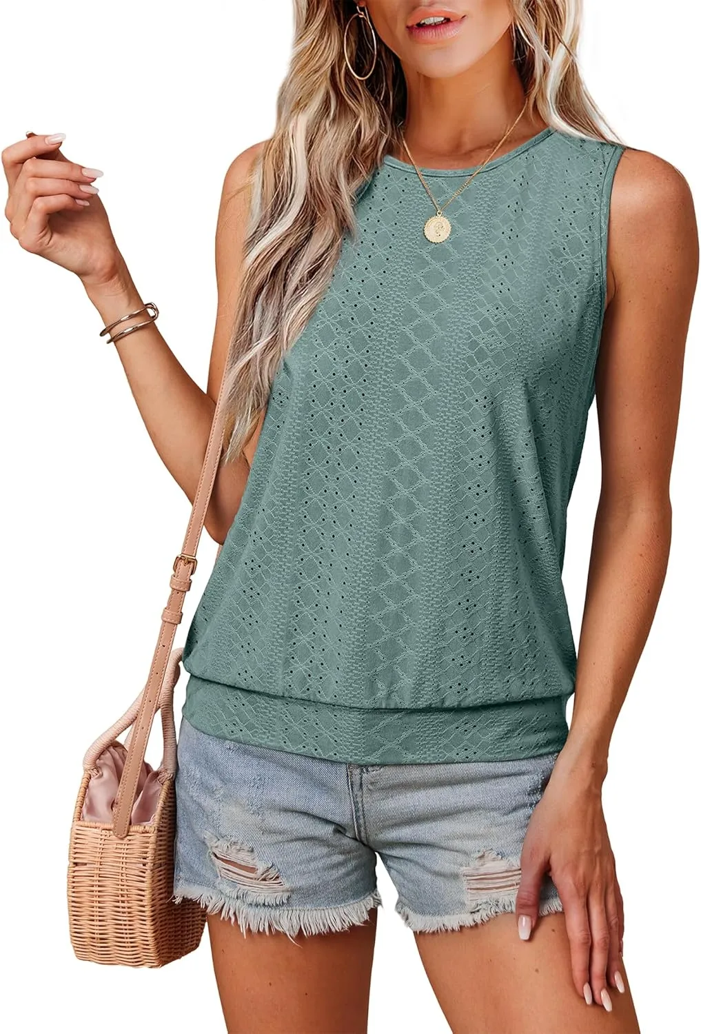 SAMPEEL Womens Tank Tops Loose Fit Casual Round Neck Sleeveless Summer Tops Trendy Vacation Clothes 2025